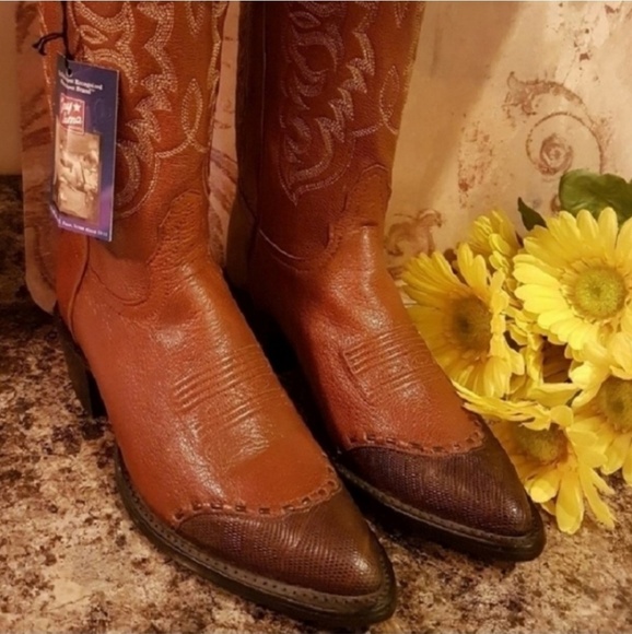 NEW RARE Tony Lama Leather Custom Cowgirl Boots Chic Western Cognac Stitched - Picture 2 of 10